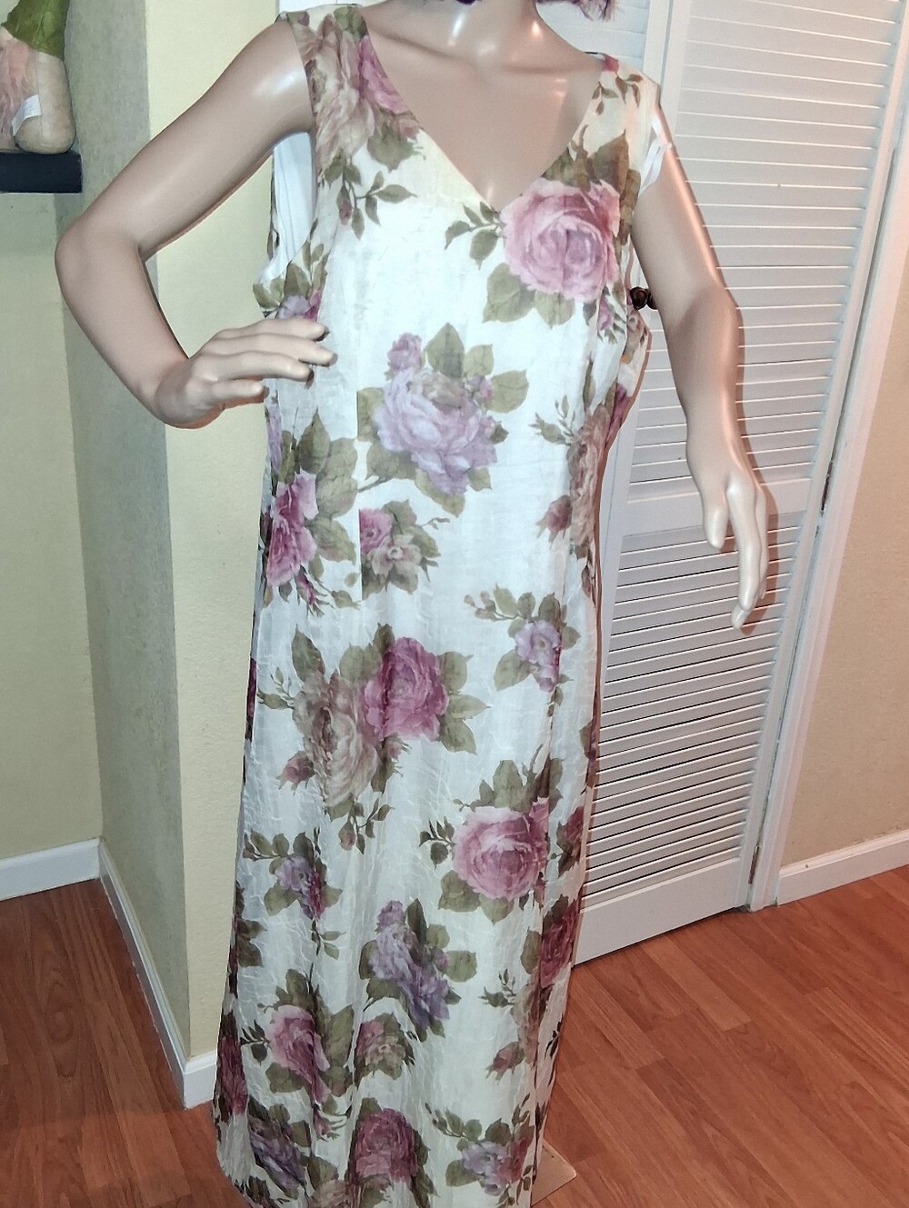 Vtg S.L. Fashions Rose Floral Maxi Dress 18 90s Cottagecore Romantic V-Neck